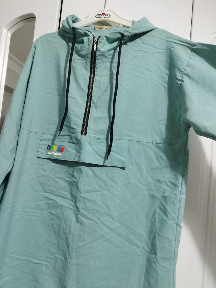 Mavi Kapüşonlu Midi Boy Kadın Yağmurluk S.M - Görsel 4