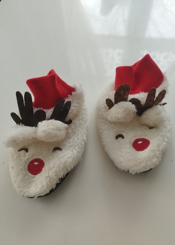 Kız erkek  Çocuk Beyaz Nakışlı Sıcak Ev ayakkabisi - Görsel 2