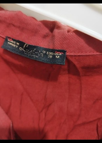 Kırmızı Keten Düğmeli Uzun Kollu Bluz - Görsel 2