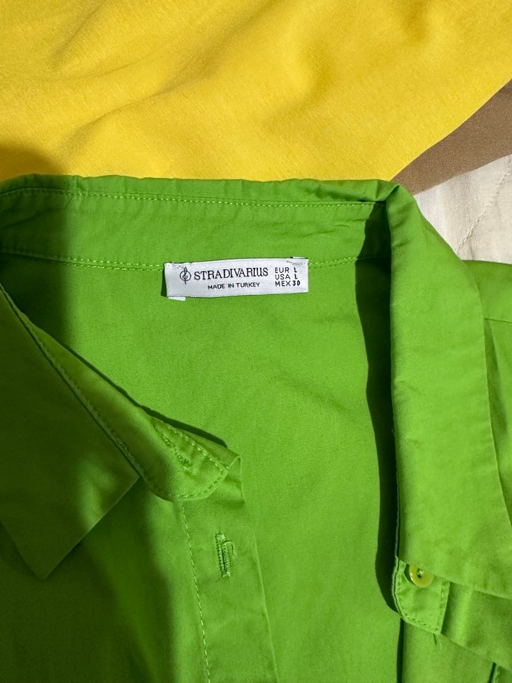 Düğmeli Yeşil Keten Kadın Gömlek - Görsel 2