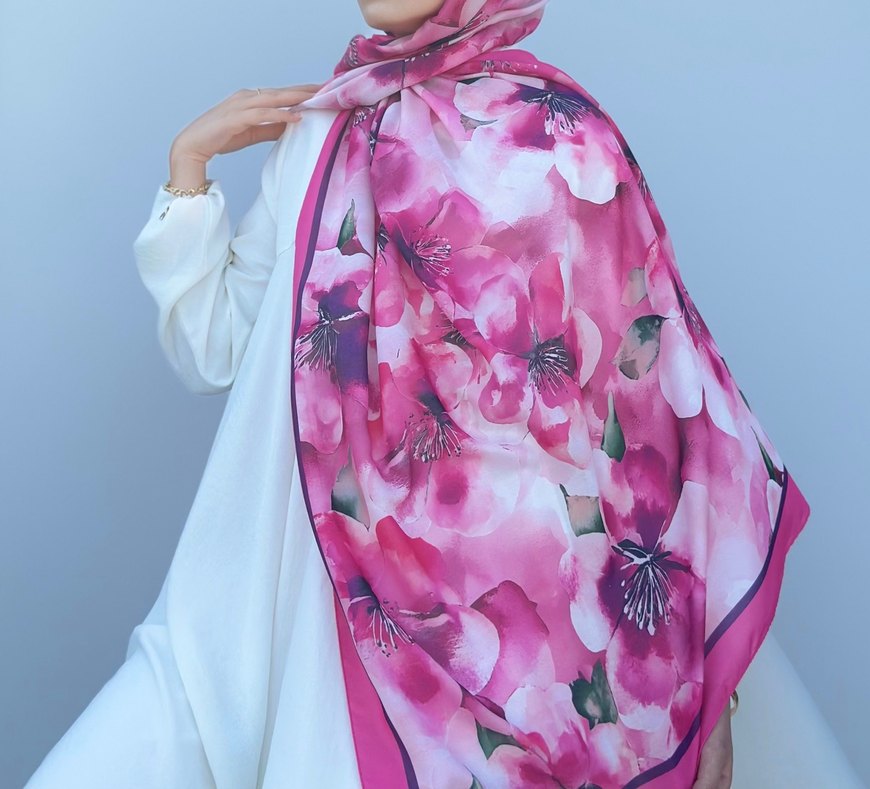Pembe Çiçekli  Kadın Şal - Görsel 2