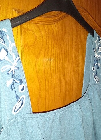 l Beden mavi Renk Indigo nakışlı askılı bluz