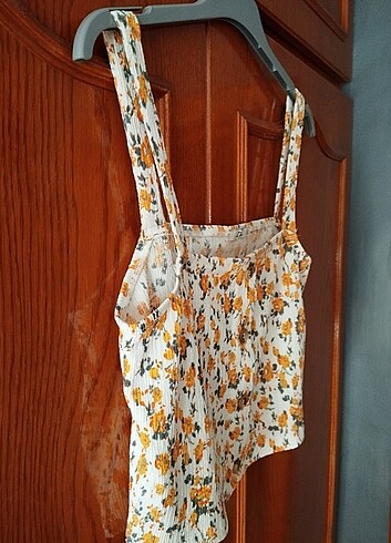 xl Beden sarı Renk #askılı #crop #sarı #çiçekli
