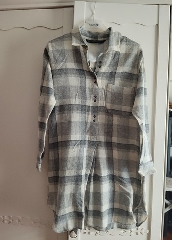 #Zara marka Gri Ekoseli Uzun Kollu #Yün #Gömlek #Elbise