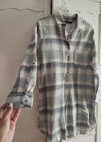 m Beden #Zara marka Gri Ekoseli Uzun Kollu #Yün #Gömlek #Elbise