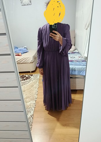 44 Beden mor Renk Mor Bohem Uzun Kollu Salaş Elbise
