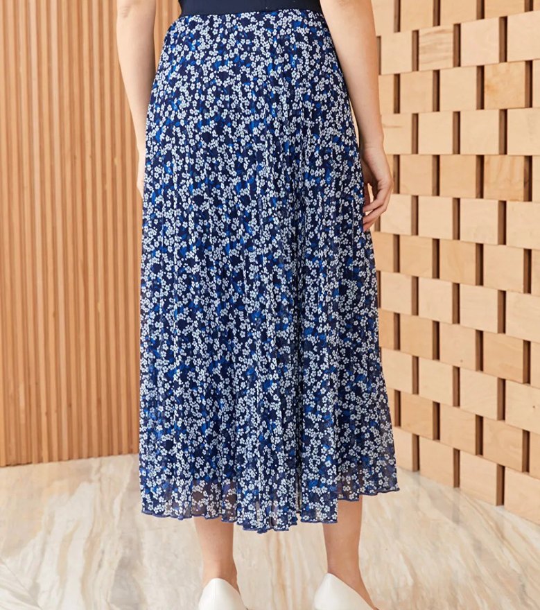 Mavi Piliseli Uzun Kadın Etek - Görsel 3