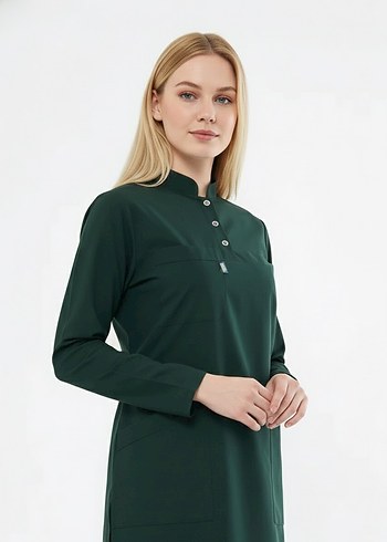 Tesettür - Avcı Yeşili Likralı Hemşire Üniforma Takımı (Class ) - Görsel 3