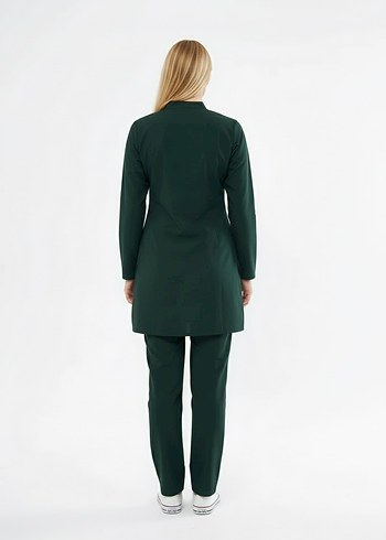 Tesettür - Avcı Yeşili Likralı Hemşire Üniforma Takımı (Class ) - Görsel 2