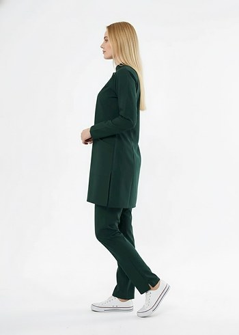 Tesettür - Avcı Yeşili Likralı Hemşire Üniforma Takımı (Class ) - Görsel 4