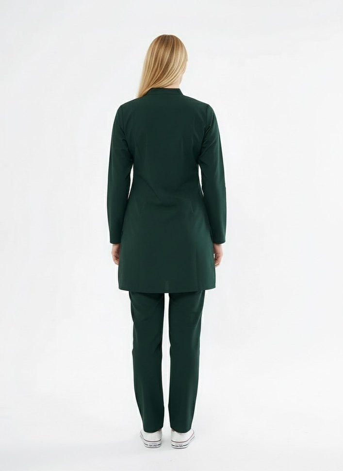 Tesettür - Avcı Yeşili Likralı Hemşire Üniforma Takımı (Class ) - Görsel 2