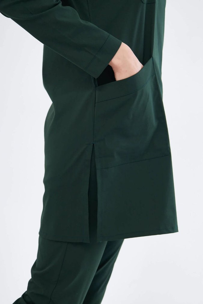 Tesettür - Avcı Yeşili Likralı Hemşire Üniforma Takımı (Class ) - Görsel 5