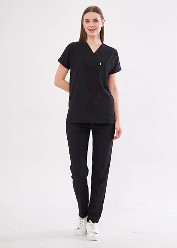 Classic - Siyah Kadın Likralı Üniforma Takımı - Görsel 3