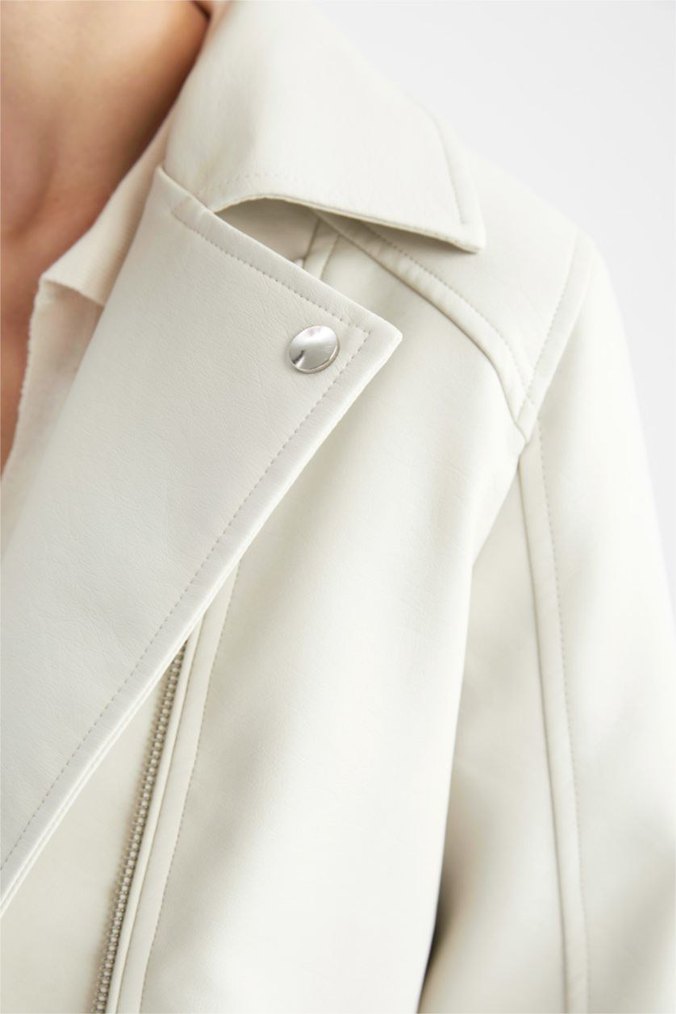 Bej Kadın Deri Ceket - Görsel 3