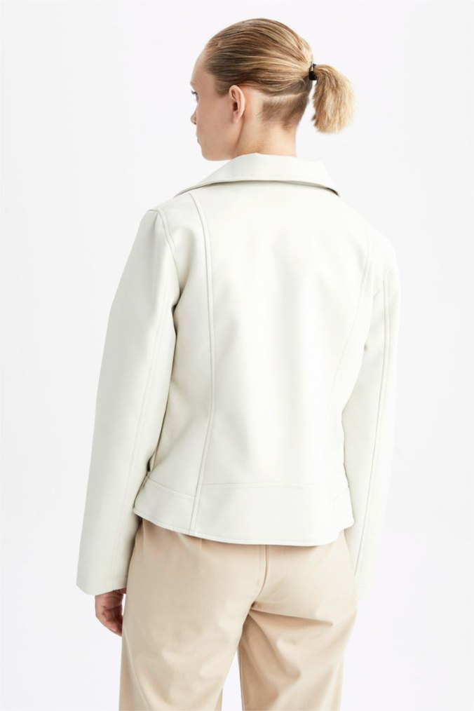 Bej Kadın Deri Ceket - Görsel 4