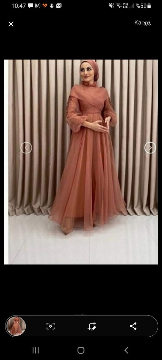 Bej Drapeli Uzun Abiye Elbise - Görsel 2