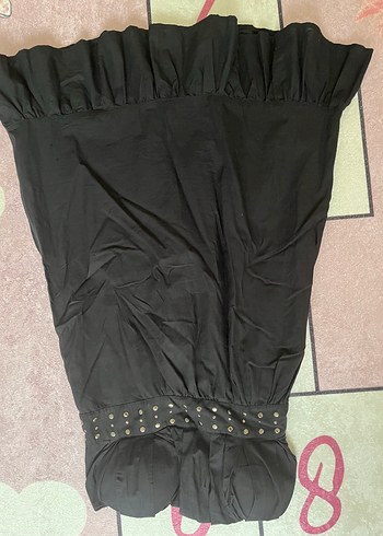 m Beden Siyah Straplez Midi Gotik Abiye Elbise