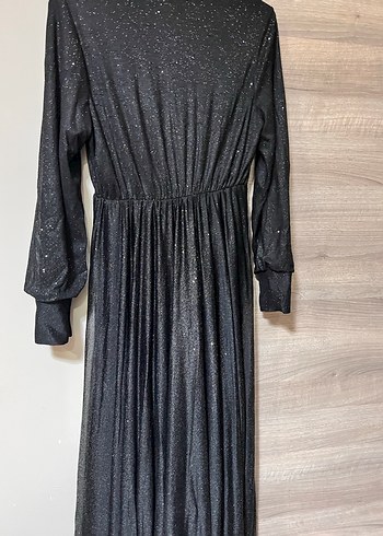 Siyah Uzun Drapeli Kadın Abiye Elbise - Görsel 4