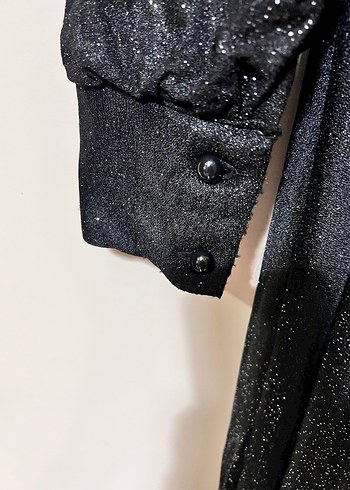 Siyah Uzun Drapeli Kadın Abiye Elbise - Görsel 3