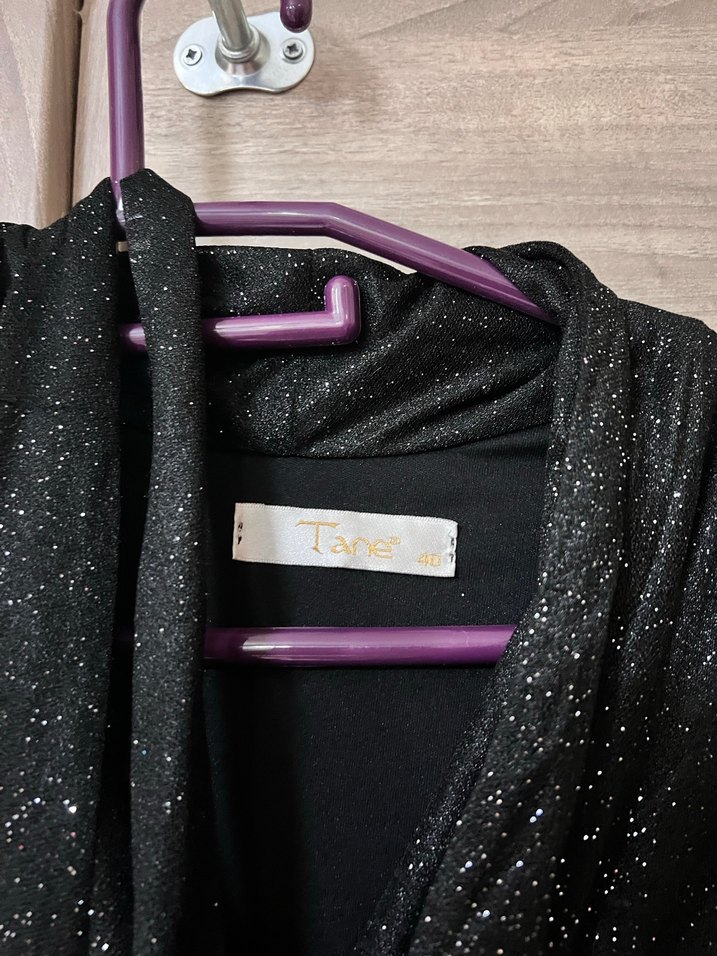 Siyah Uzun Drapeli Kadın Abiye Elbise - Görsel 2