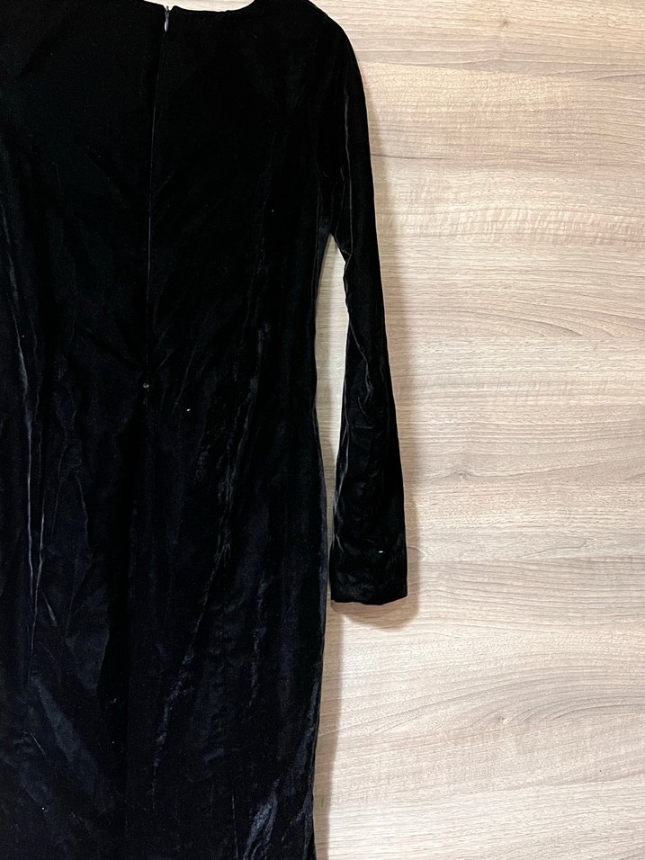 Siyah Uzun Kollu kadife elbise - Görsel 2