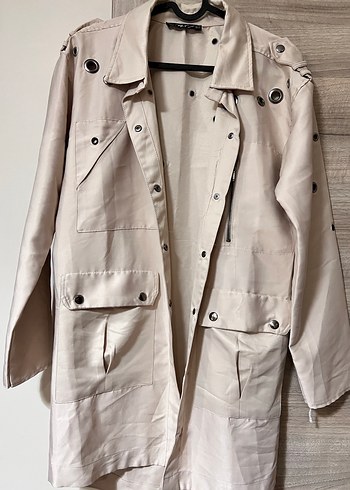 Bej Düğmeli Midi Kadın Trençkot - Görsel 3