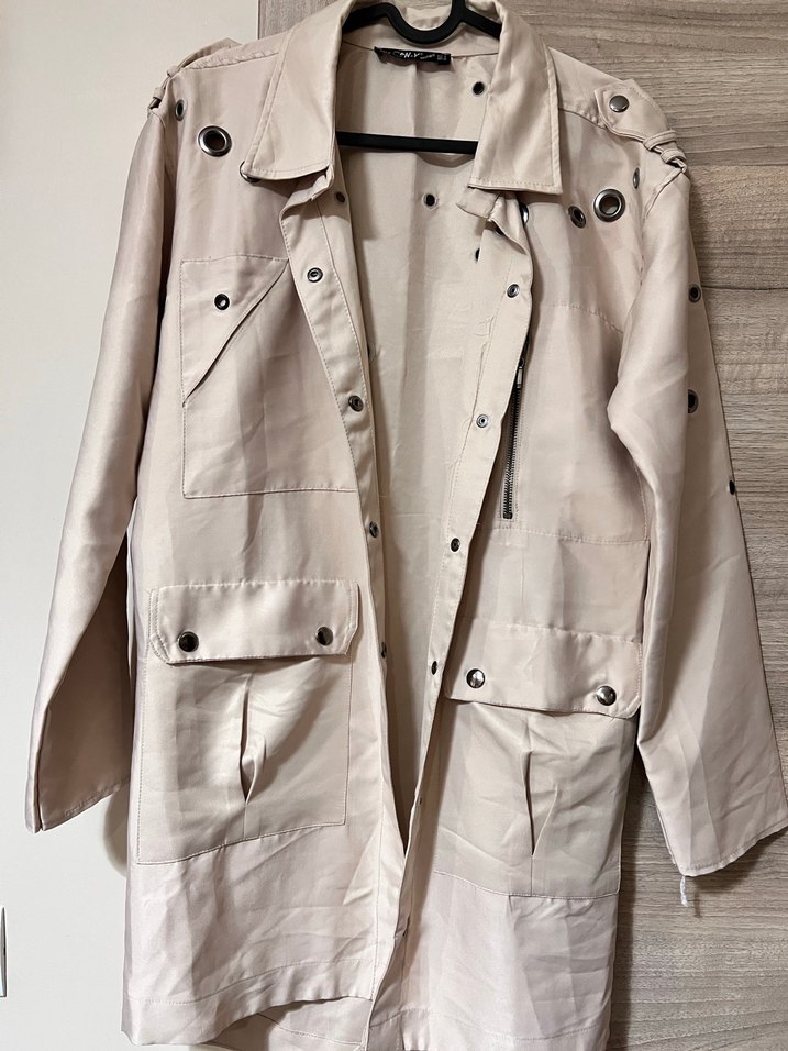 Bej Düğmeli Midi Kadın Trençkot - Görsel 3