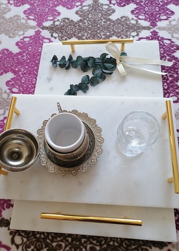  Beden Beyaz Mermer Düğün Aksesuarı Kurdeleli söz nişan tepsisi
