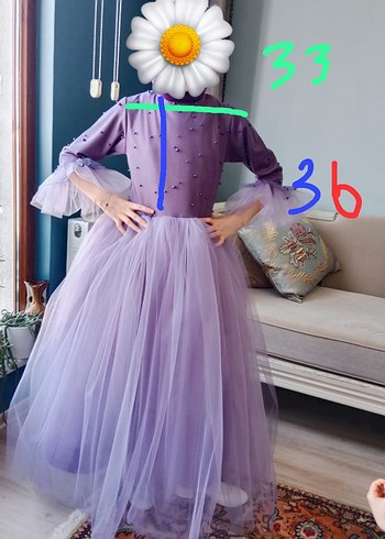 11-12 Yaş Beden Uzun Kollu Yüksek Yakalı Mor Kız Elbisesi