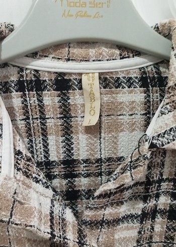 Düğmeli Bej Ekose Kadın Gömlek - Görsel 3