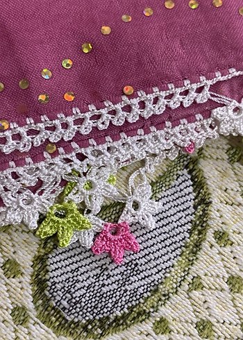 Dantel Detaylı Mor Bohem Kadın Fular - Görsel 2