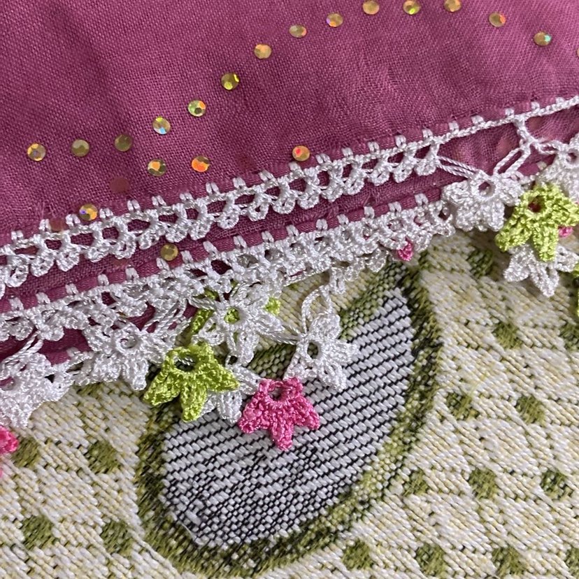 Dantel Detaylı Mor Bohem Kadın Fular - Görsel 2