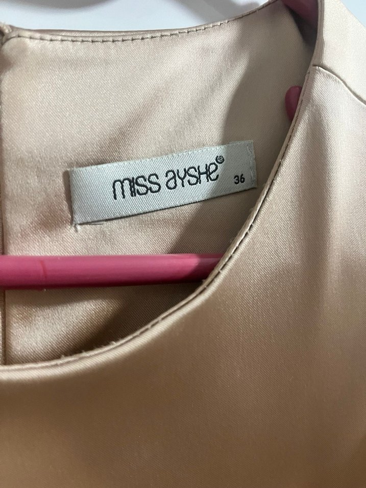 Bej Uzun Kollu Drapeli Kadın Abiye Elbise - Görsel 3