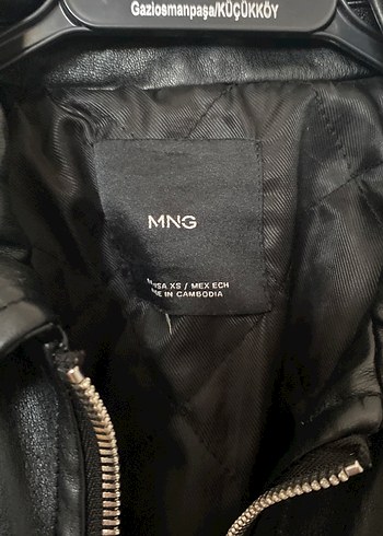xs Beden Siyah Deri Kadın Ceket, Rahat Kesim, Fermuarlı mango