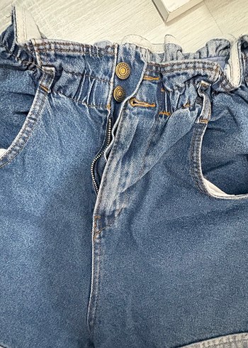 Kadın Mavi Bağlamalı Salaş Mini Kot Şort - Görsel 2