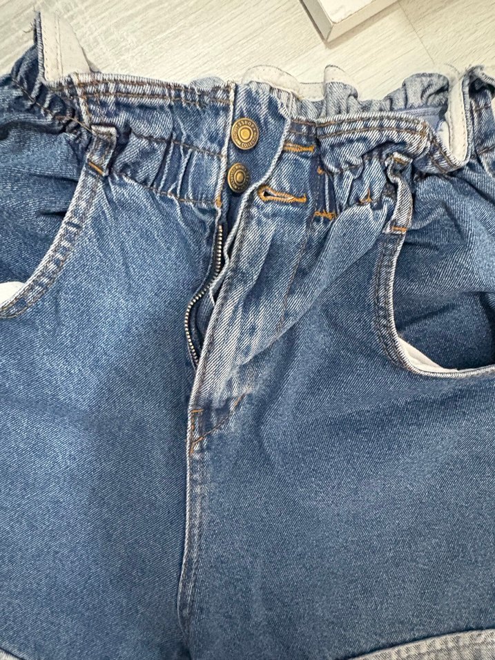 Kadın Mavi Bağlamalı Salaş Mini Kot Şort - Görsel 2