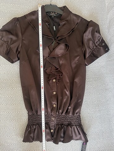 s Beden Kahverengi Saten Designer Gömlek