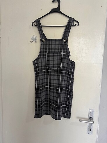 Gri çizgili kısa salopet - Görsel 2