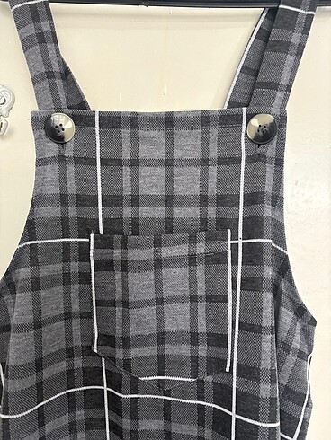 Gri çizgili kısa salopet - Görsel 4