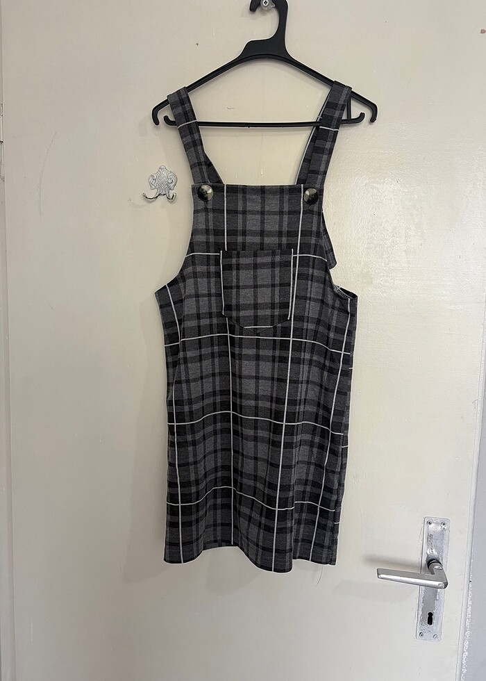 Gri çizgili kısa salopet - Görsel 2