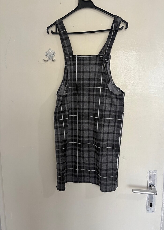 Gri çizgili kısa salopet - Görsel 3