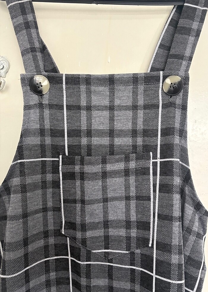 Gri çizgili kısa salopet - Görsel 4