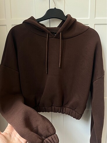 Diğer Kapüşonlu İplik içi polarlı crop sweatshirt