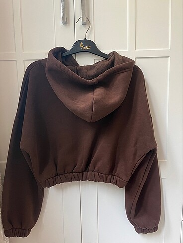 m Beden Kapüşonlu İplik içi polarlı crop sweatshirt
