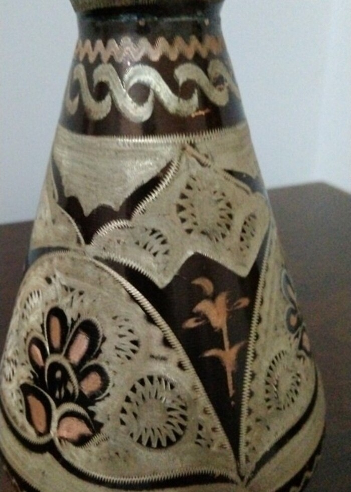 Meraklısına İşlemeli antika bakır vazo  - Görsel 3