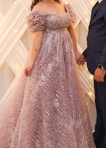 Pembe Drapeli Uzun Nişan Elbisesi - Görsel 3