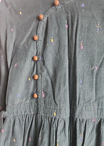 Diğer Yeşil Vintage Nakışlı Uzun Kadın Elbise