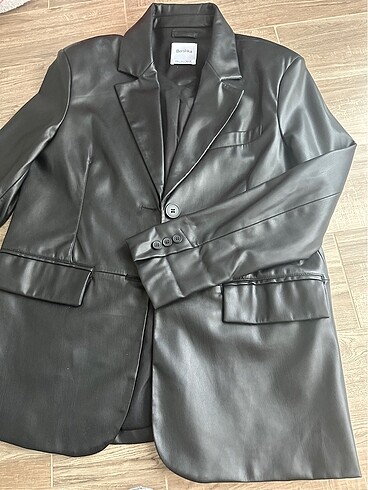 s Beden siyah Renk Bershka siyah deri blazer ceket