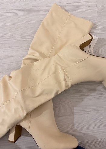 Bej Kadın Dizüstü İnce Topuklu Çizme - Görsel 5