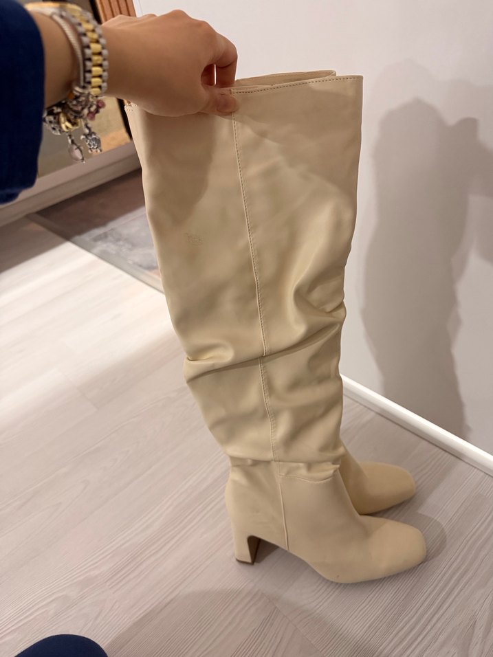 Bej Kadın Dizüstü İnce Topuklu Çizme - Görsel 2